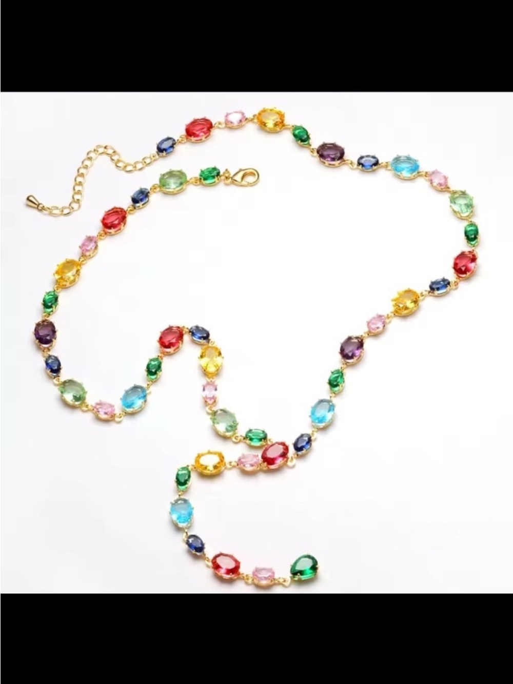 Gold plated Y shaped necklace with multicolor swarovski elements#463